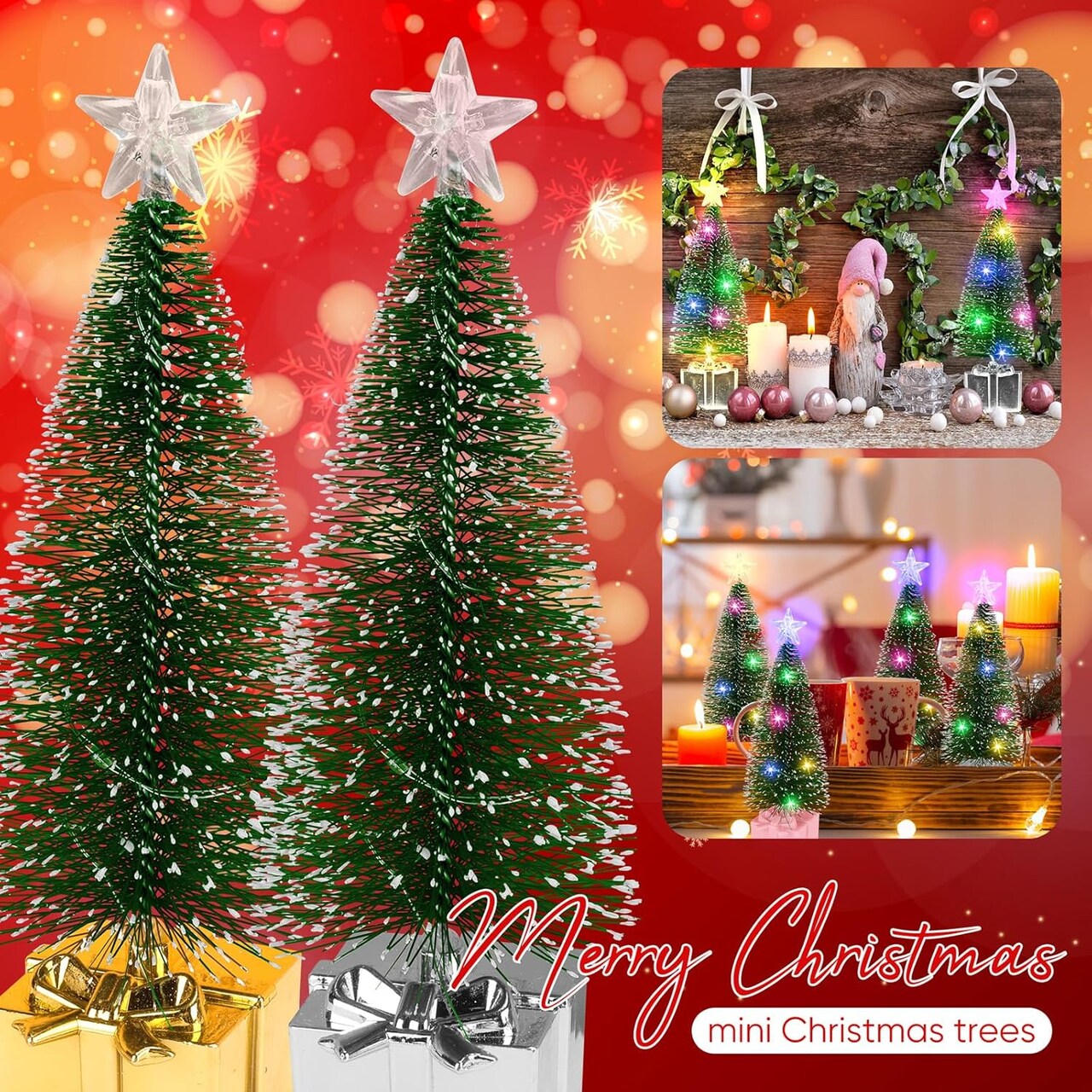 Mini Christmas Tree with Lights, 4 Pack Tabletop Christmas Tree with LED Lights